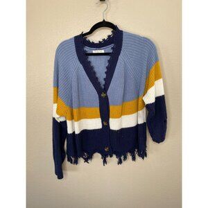Full Circle‎ Trends Womens Cardigan XL Distressed Striped Button-Up acrylic
